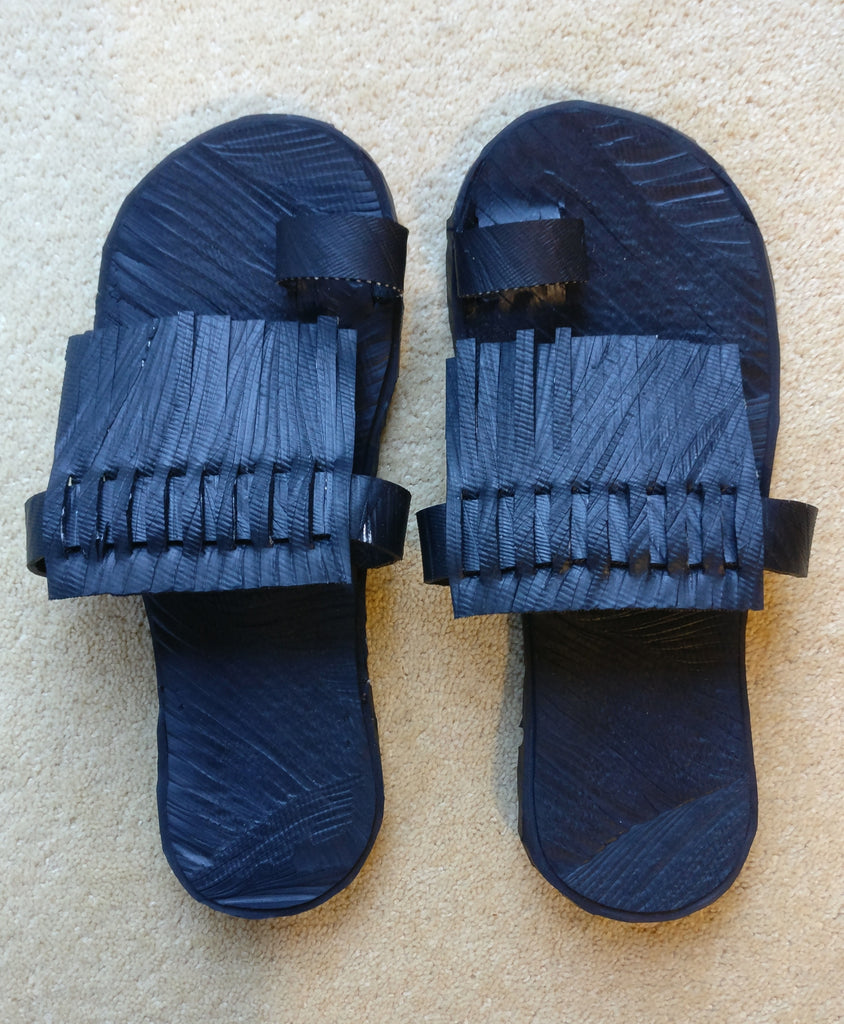 Handmade recycled Fringe Slide Sandals