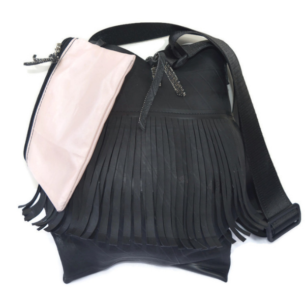 RECYCLED CAR INNER TUBE FRINGE TOTE